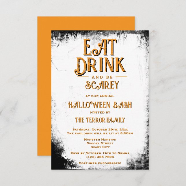 Essen Sie trinken & Seien Sie schmutzig Halloween Einladung (Vorne/Hinten)