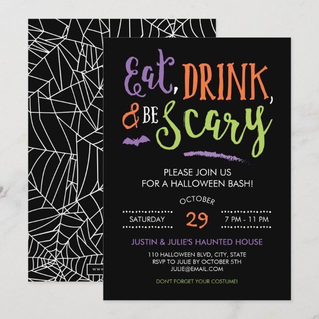 Essen Sie trinken und Beängstigend Halloween-Party Einladung (Vorne/Hinten)