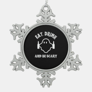 Essen Sie trinken und Beängstigendes Halloween-Par Schneeflocken Zinn-Ornament
