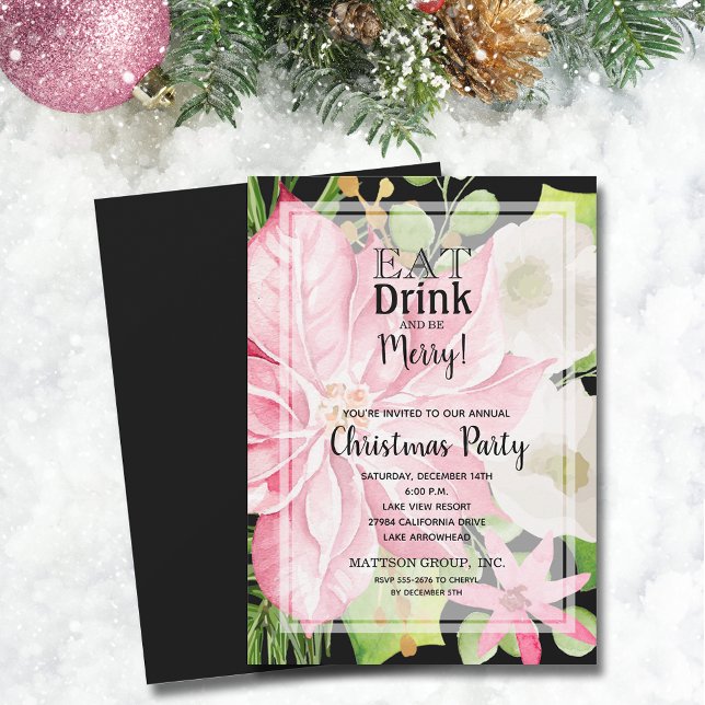 Essen Sie trinken und fühlen Sie sich am blumigen  Einladung (Eat Drink and Be Merry Floral Christmas Party Invitations)
