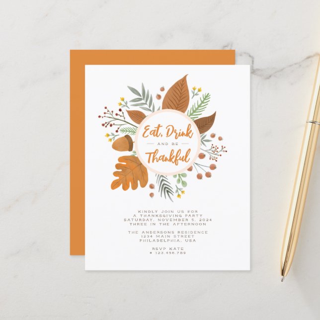 Essen Sie trinken und seien Sie dankbar Erntedank  (Vorderseite/Rückseite Beispiel)