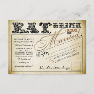 essen Sie trinken und verheiratet Hochzeit RSVP Karte
