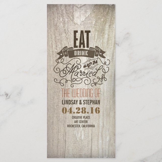 Essen Sie trinken und verheiratet Hochzeitsfeiern Programm (Vorderseite)