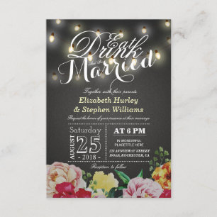 Essen Sie trinken und Verheiratete String Light Ch Einladung