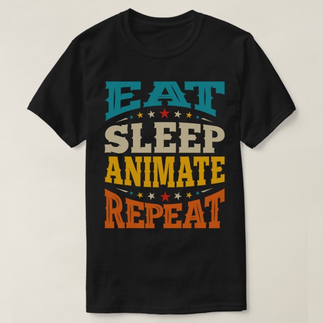 Essen Sleep Animate 3D Animators Karikaturist Anim T-Shirt (Design vorne)