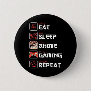 Essen Sleep Anime Gaming Wiederholen Shirt Teen Bo Button