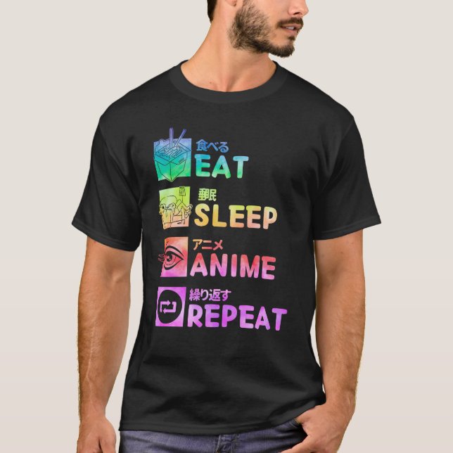 Essen Sleep Anime Wiederholung Gefärbte Krawatte M T-Shirt (Vorderseite)