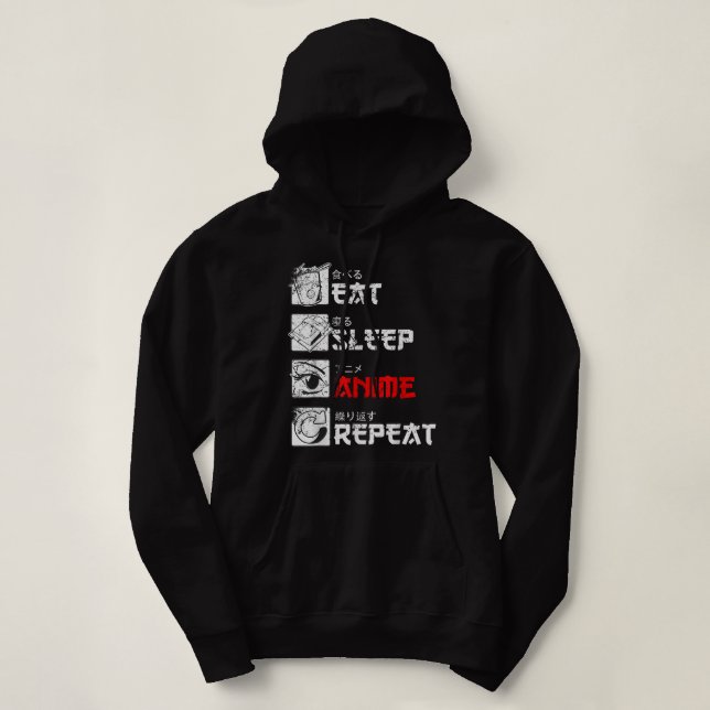 Essen Sleep Anime Wiederholung Manga Japan Kanji W Hoodie (Design vorne)