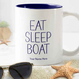 Essen Sleep Boat Kanonischer Kapitän Fischen Spaß Zweifarbige Tasse