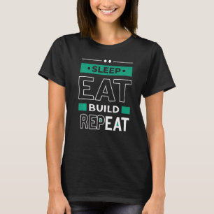 Essen Sleep Build Wiederholung Gebäude Blockbricks T-Shirt