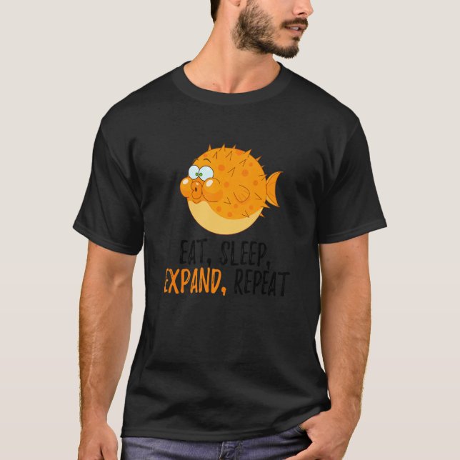 Essen Sleep Expat Wiederholen Blowfish Puffer Fisc T-Shirt (Vorderseite)