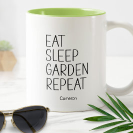 Essen Sleep Garden Wiederholen humorvolle Pflanze  Zweifarbige Tasse