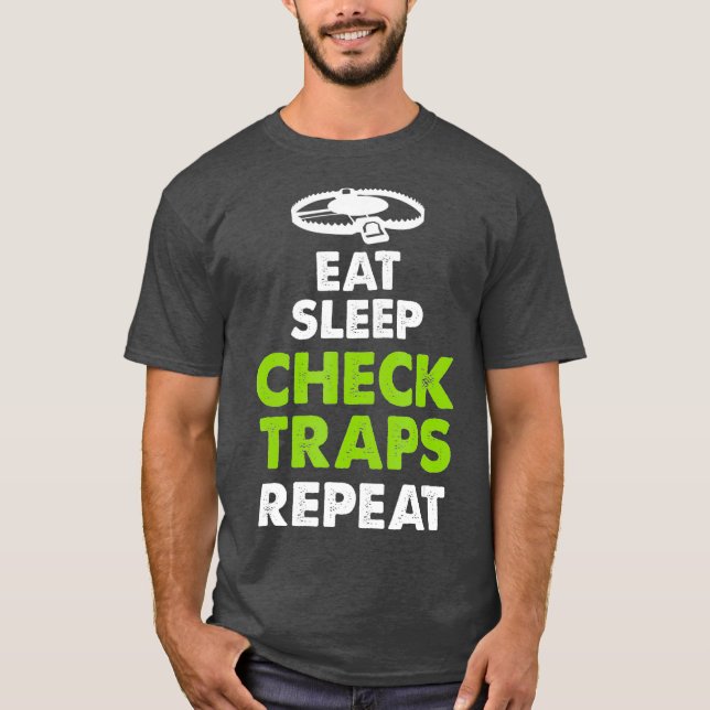 Essen Sleep Karo Traps Wiederholen Tiertrapper T-Shirt (Vorderseite)