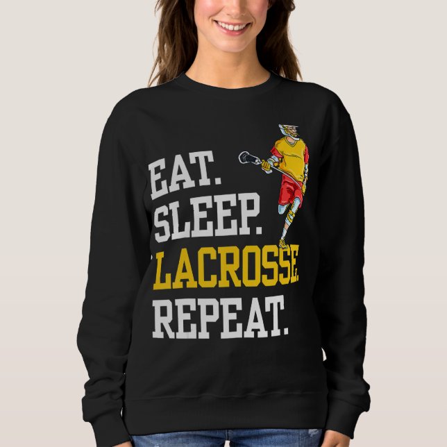 Essen Sleep Lacrosse Wiederholung Sportteam Sweatshirt (Vorderseite)