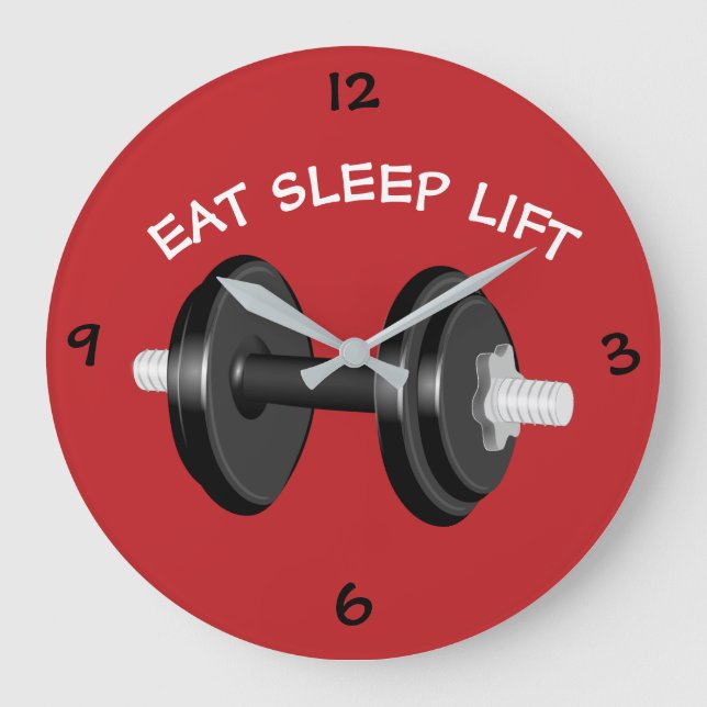 Essen Sleep Lift Barbell Workout Große Wanduhr (Vorderseite)