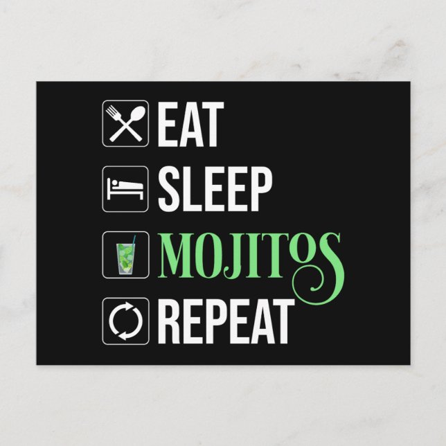 Essen Sleep Mojitos Wiederholung Postkarte (Vorderseite)