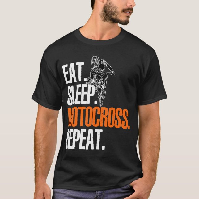 Essen Sleep Motocross Wiederholung Dirt Bker Motor T-Shirt (Vorderseite)