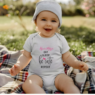 Essen Sleep Niedlich wiederholen Zitat Geschenk. Baby Strampler