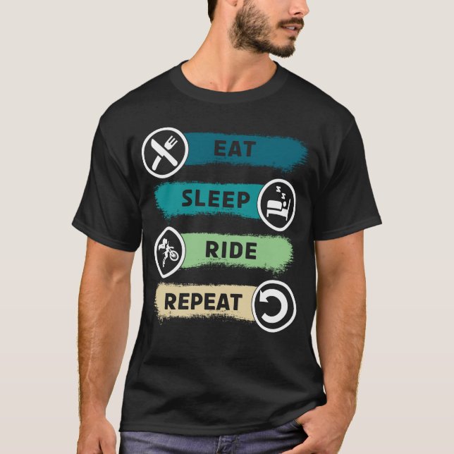 Essen Sleep Ride Wiederholung Motorrad Funny Biker T-Shirt (Vorderseite)