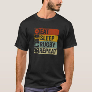 Essen Sleep Rugby Wiederholen Retro 60er 70er Cool T-Shirt