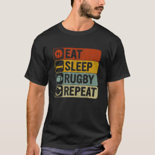 Essen Sleep Rugby Wiederholen Retro 60er 70er Cool T-Shirt