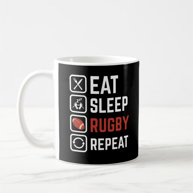 Essen Sleep Rugby Wiederholung Sportgeschenk Kaffeetasse (Links)