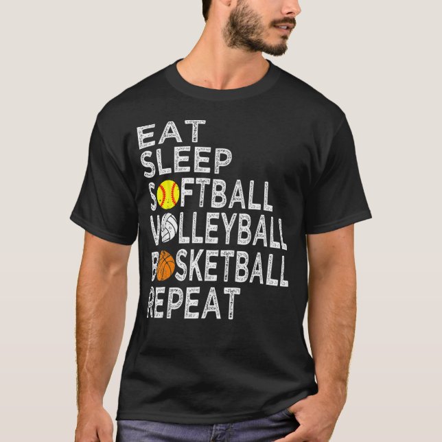 Essen Sleep Softball Volleyball Basketball Boys Mä T-Shirt (Vorderseite)