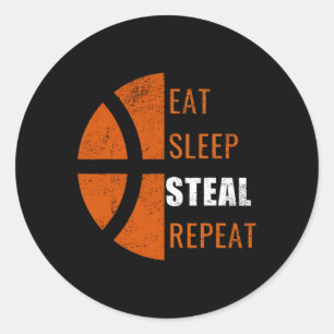 Essen Sleep Steal Wiederholung Spaß Basketball Män Runder Aufkleber