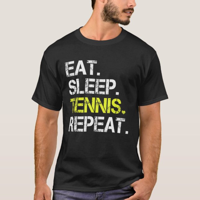Essen Sleep Tennis Wiederholung Kinder Tennis Coac T-Shirt (Vorderseite)
