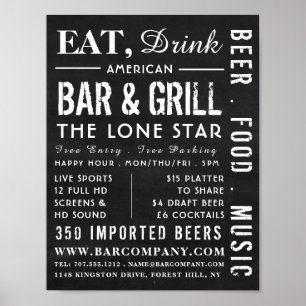 Essen, Trink Chalkboard, Pub/Brauerei Werbung Poster