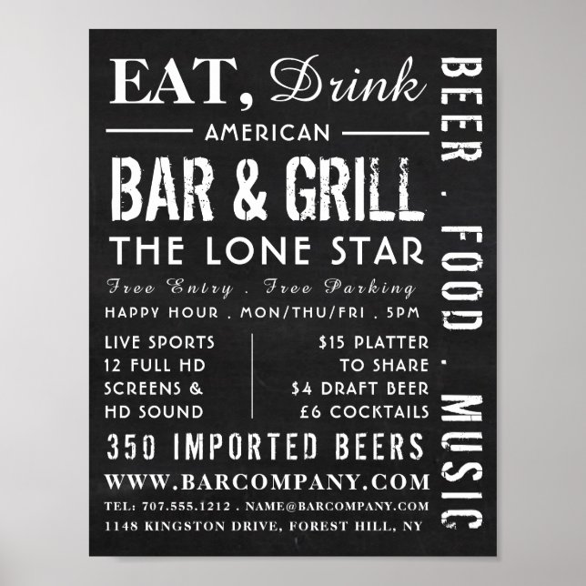 Essen, Trink Chalkboard, Pub/Brauerei Werbung Poster (Vorne)