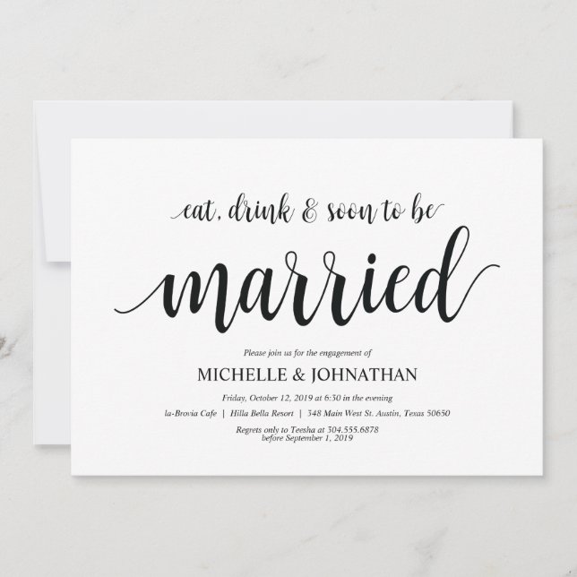 Essen, trinken, bald verheiratete, Engagement Part Einladung (Vorderseite)