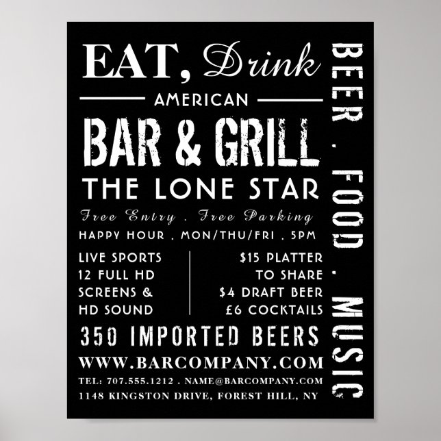 Essen, trinken Bar & Grill, Pub/Brauerei Werbung Poster (Vorne)