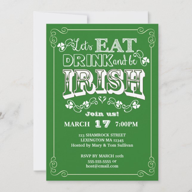 Essen, trinken & be Irish St. Patrick's Day Einlad Einladung (Vorderseite)