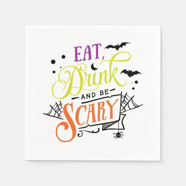 Essen, trinken & Beängstigend Halloween Typografie Serviette (Vorderseite)