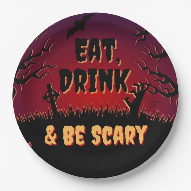 Essen, trinken & Beängstigend sein Halloween Pappteller (Vorderseite)