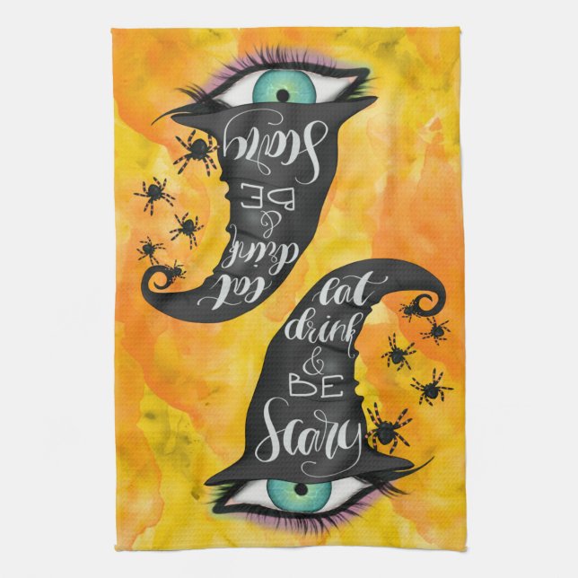 Essen Trinken Beängstigenden Hexen Hat Wasserfarbe Geschirrtuch (Vertikal)