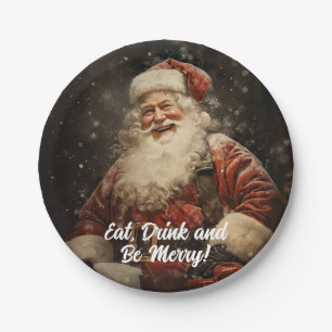 Essen Trinken Fröhlich sein Vintage Weihnachtsmann Pappteller