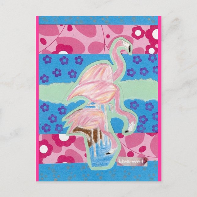 Essen, trinken, glücklich Flamingos sein Postkarte (Vorderseite)