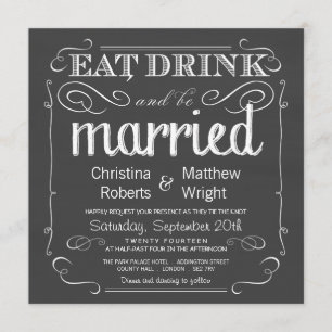 Essen Trinken Hochzeit Kreidetafel Hochzeits-Einla Einladung