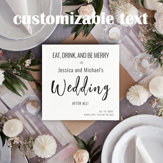 💍 Essen, trinken... Hochzeit Minimalistisches Ele Serviette (Charming addition to your wedding table setting that carries a heartfelt message for your guests.)