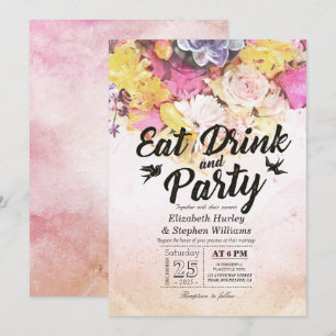 ESSEN Trinken & Party Moderne Wasserfarbe Blumen H Einladung