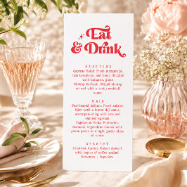 Essen & Trinken Retro Rote und weiße Hochzeit Menükarte