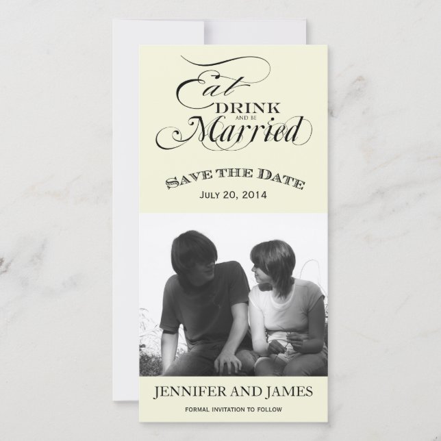 Essen, trinken, Save the Date Fotokarten Verheirat (Vorderseite)
