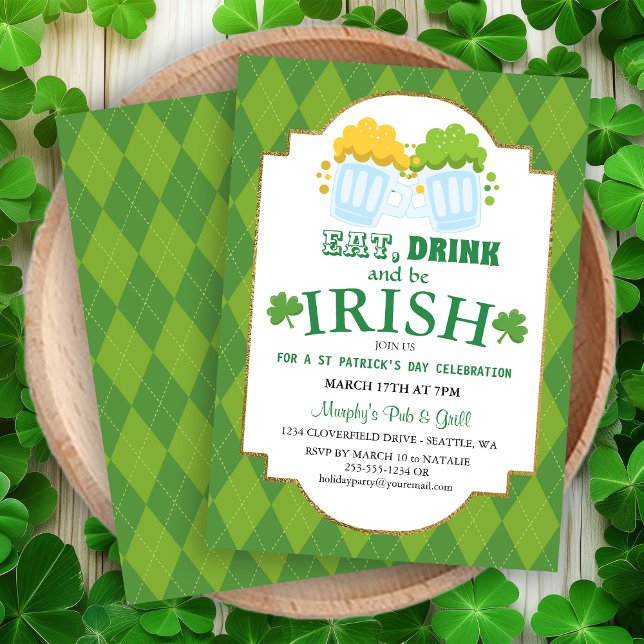 Essen, trinken, sei irisch St Patrick's Party Einl Einladung (Eat, Drink, Be Irish St Patrick's Party Invitation)