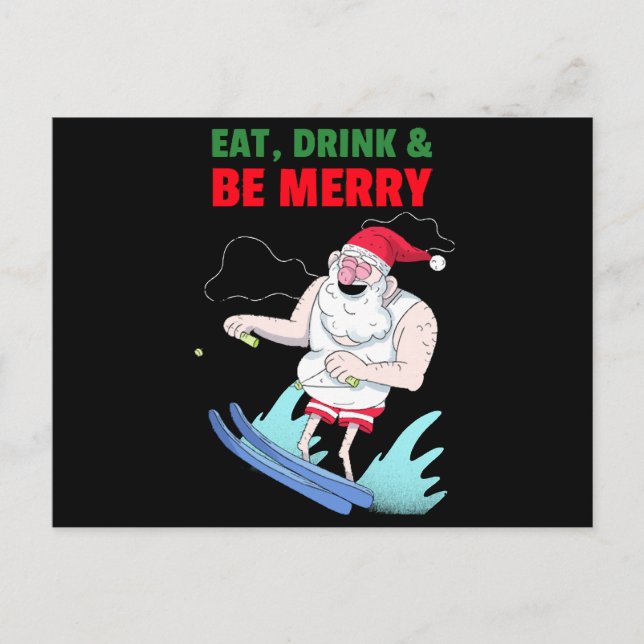 Essen, trinken & sich frohe Weihnachten. Feiertagspostkarte (Vorderseite)
