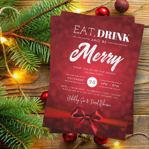 Essen, trinken Sie Merry Bokeh Urlaub Xmas Red Bow Einladung