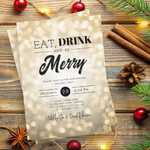 Essen, trinken Sie Merry Gold Bokeh Urlaub Weihnac Einladung