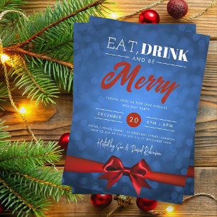 Essen, trinken Sie Merry Navy Bokeh Holiday Xmas B Einladung