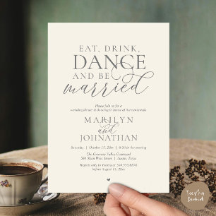 Essen, Trinken, Tanzen, Verheiratet sein, Hochzeit Einladung